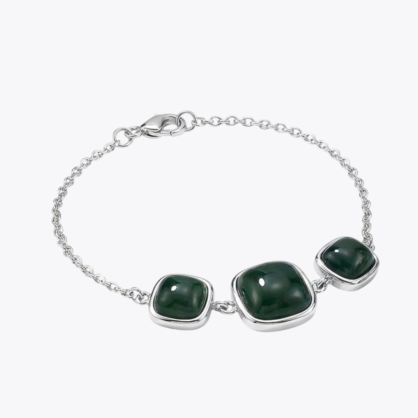 Emerald Green Square Stone Silver Bracelet image 2