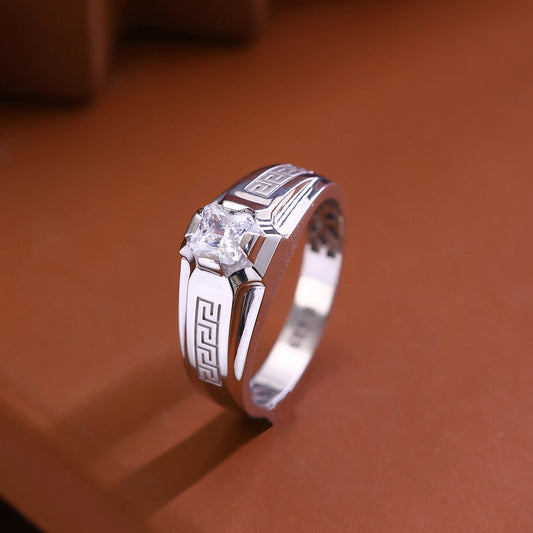 The Alencia Urban Greek Key Solitaire Silver Ring image 0