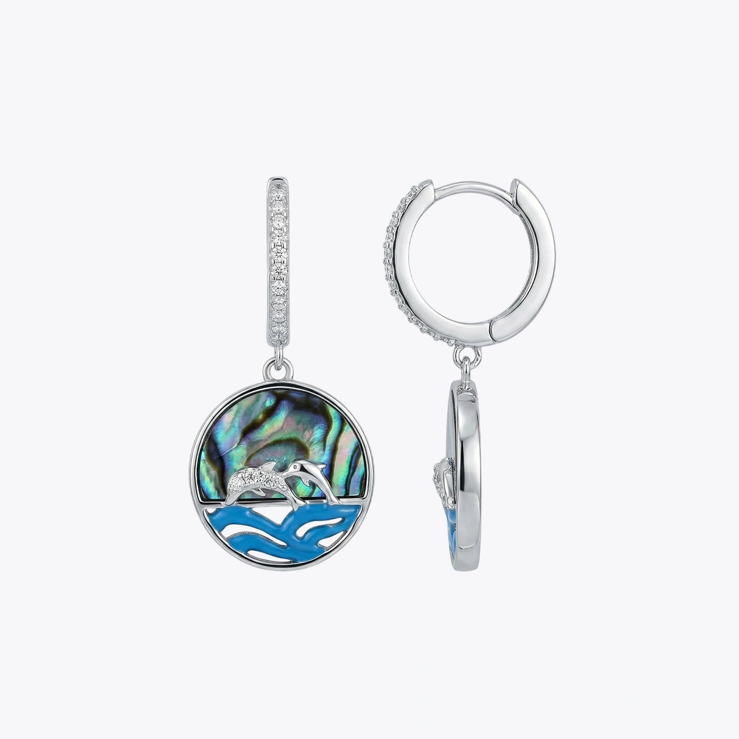 Ocean Dolphin Mother of Pearl Hoop Earrings image 2