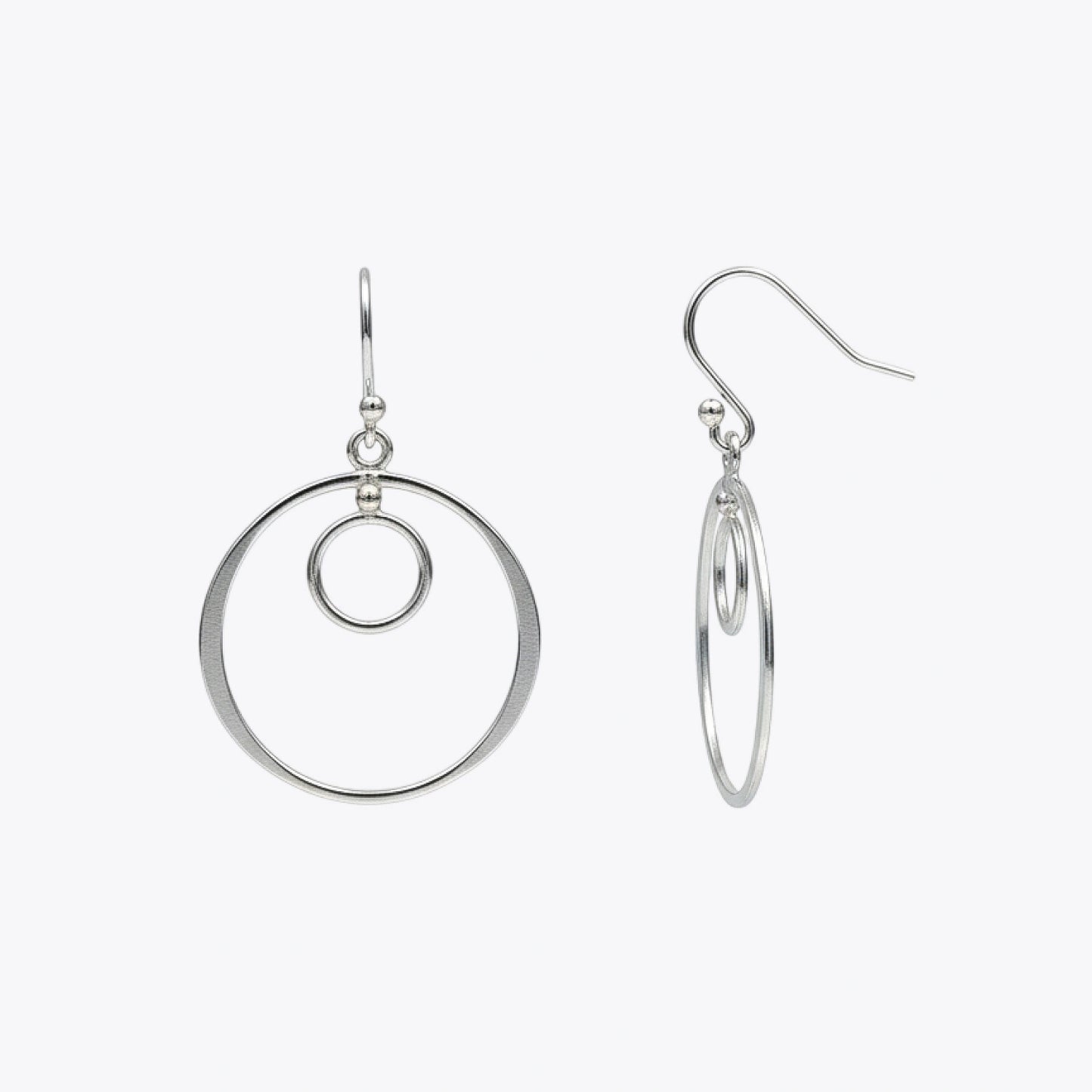 Silver Double Circle Drop Earrings image 2