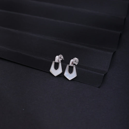 Geometric Shield Silver Drop Earrings image 0