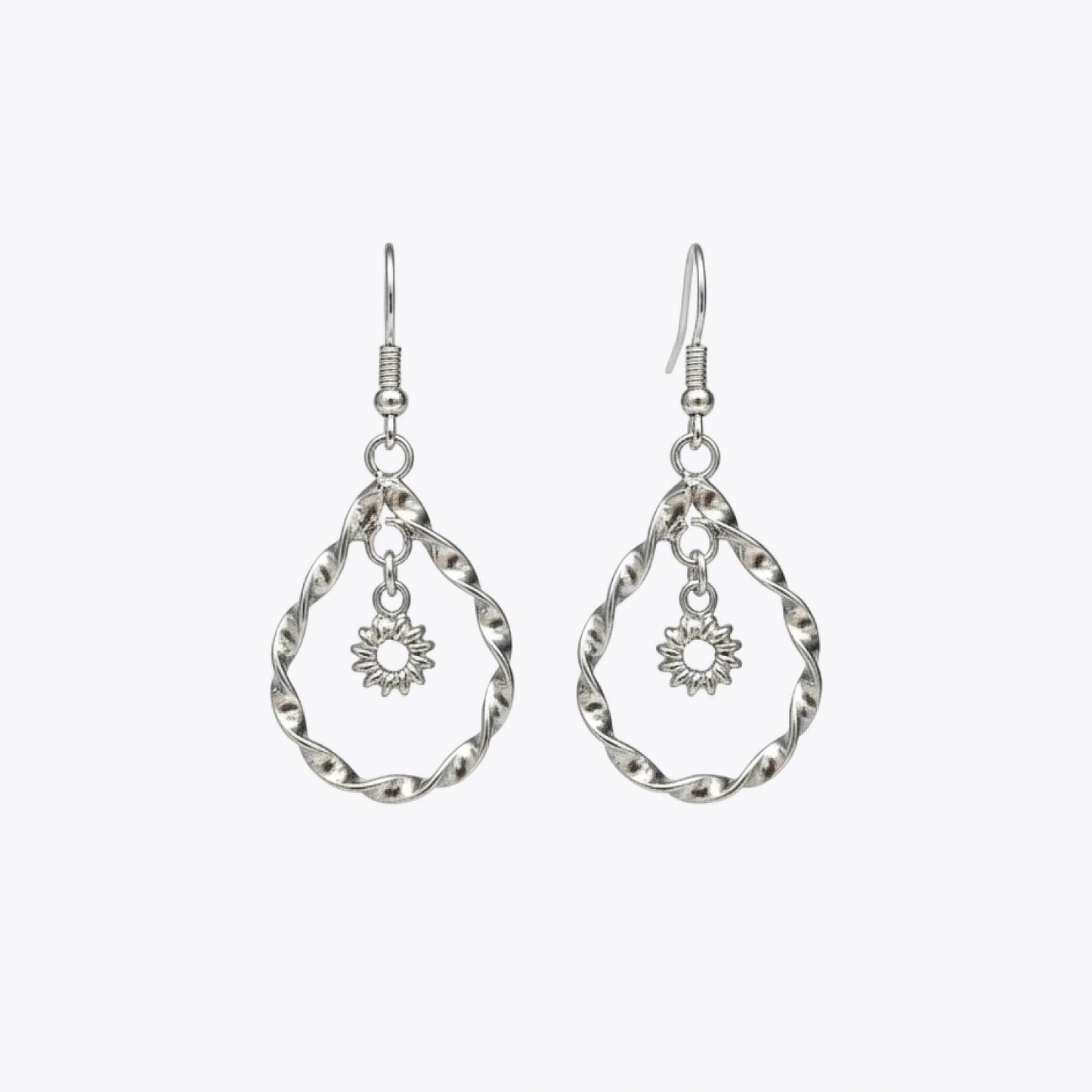 Twisted Silver Floral Drop Earrings image 2