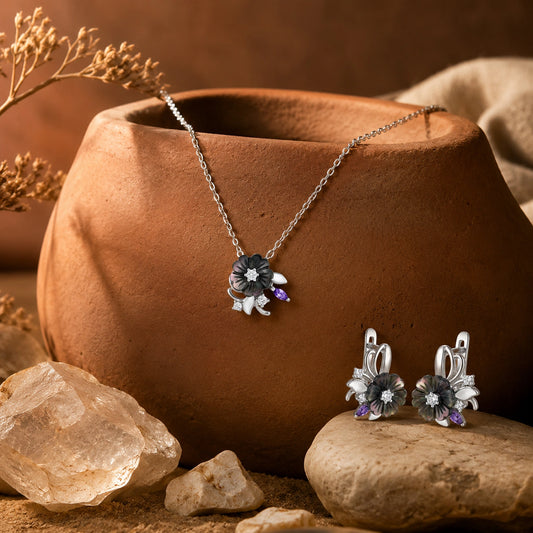 Alencia Midnight Bloom 925 Silver Set image 0