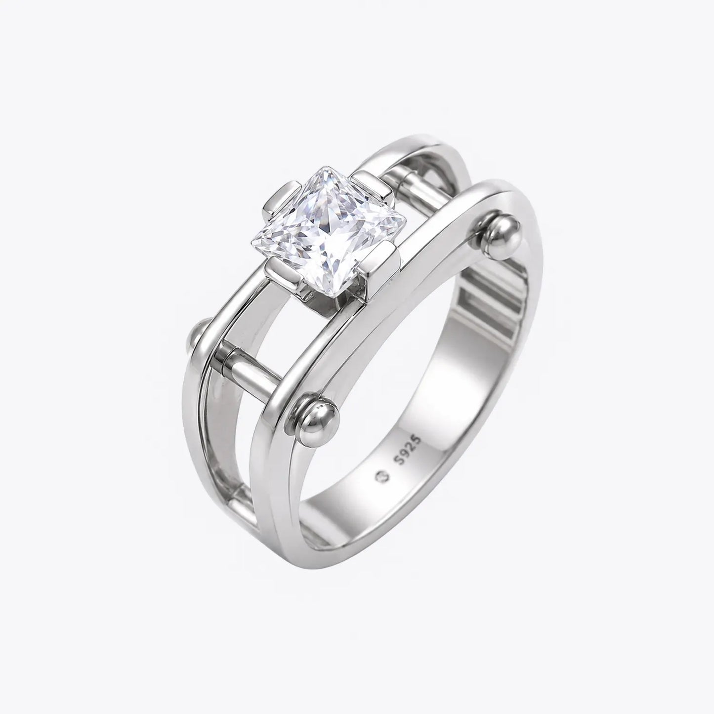 The Alencia Urban Industrial Cage Solitaire Silver Ring image 2