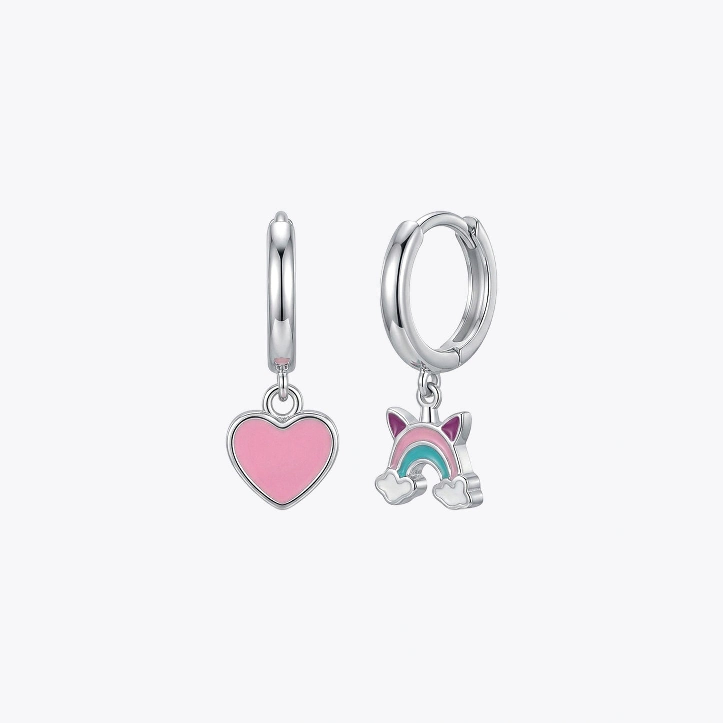 Pink Heart & Rainbow Charm Hoop Earrings image 2
