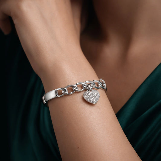Silver Heart Charm Link Bracelet image 1