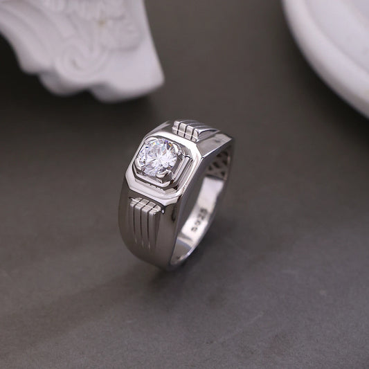 The Alencia Urban Grooved Solitaire Silver Ring image 0