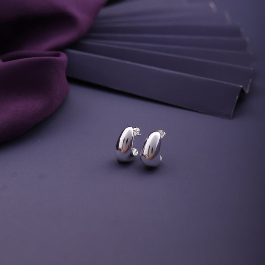 Chunky Silver Huggie Hoop Earrings image 0