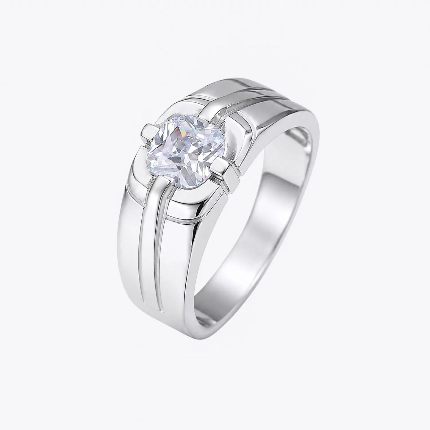 The Alencia Urban Dual-Channel Solitaire Silver Ring image 2
