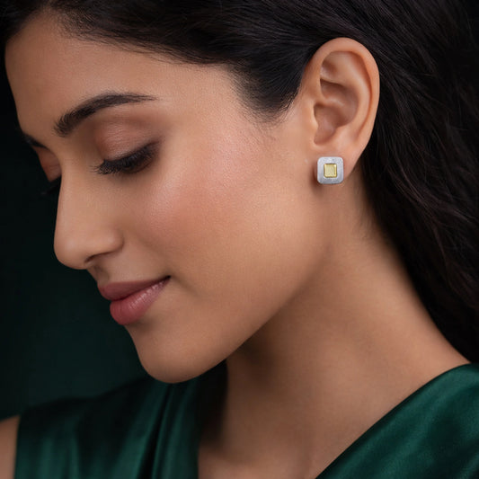 Dual-Tone Square Stud Earrings image 1