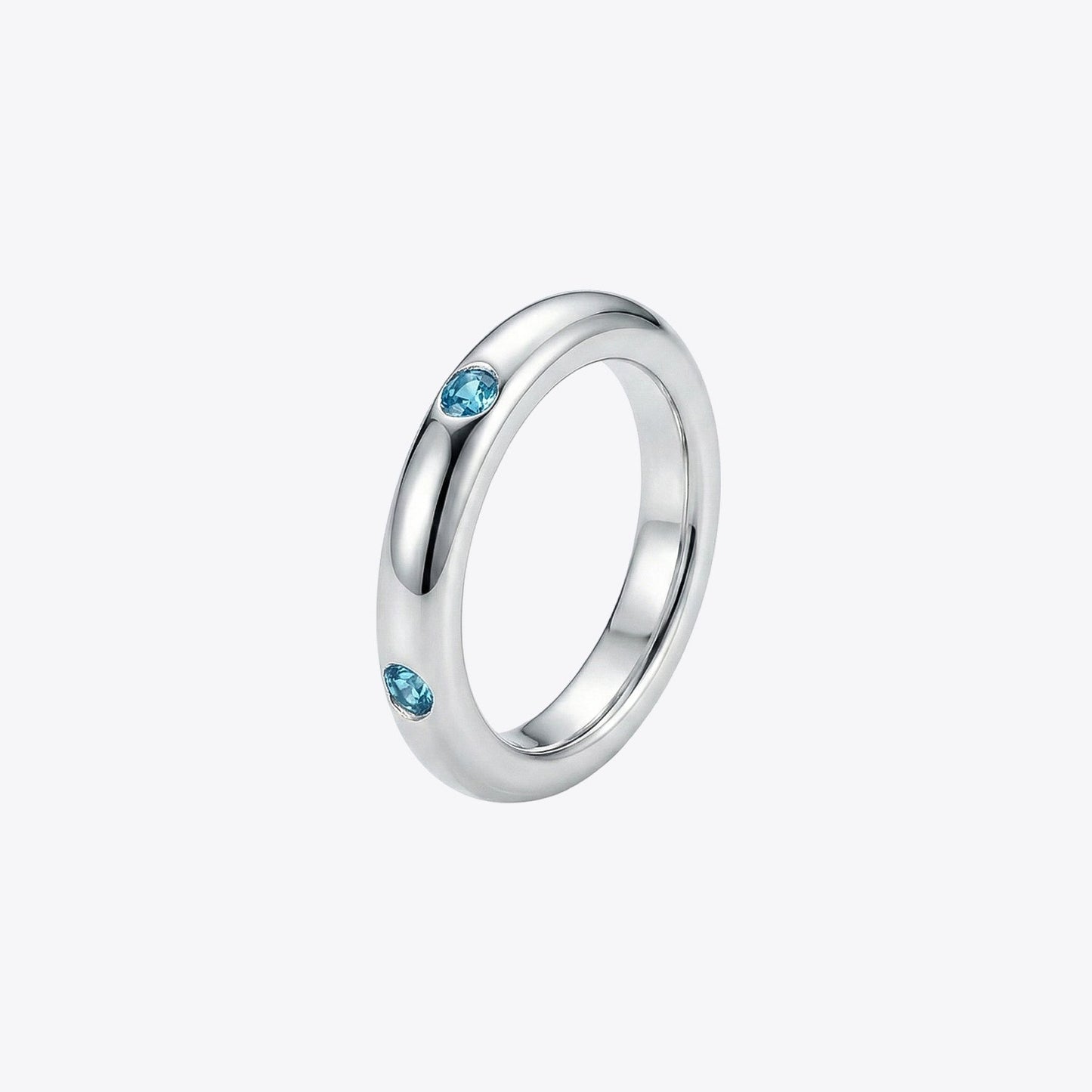 Aqua Solitaire Silver Band Ring image 2