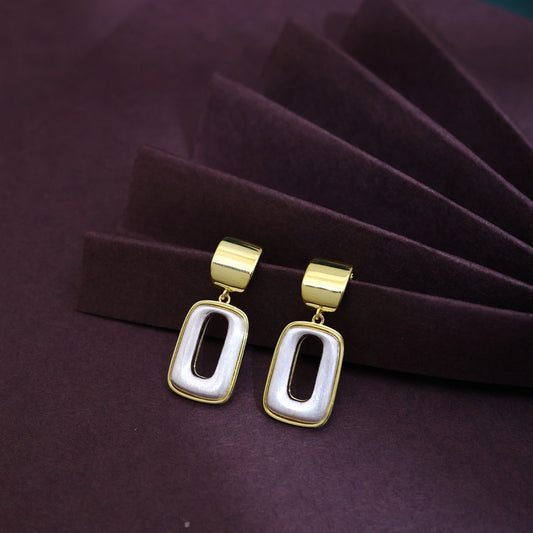 Gold & Pearl Rectangular Drop Earrings image 0
