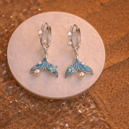 Ocean Tail Star Pearl Drop Earrings image 0