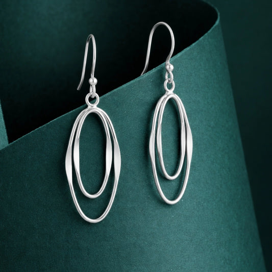 Silver Oval Loop Drop Earrings image 0