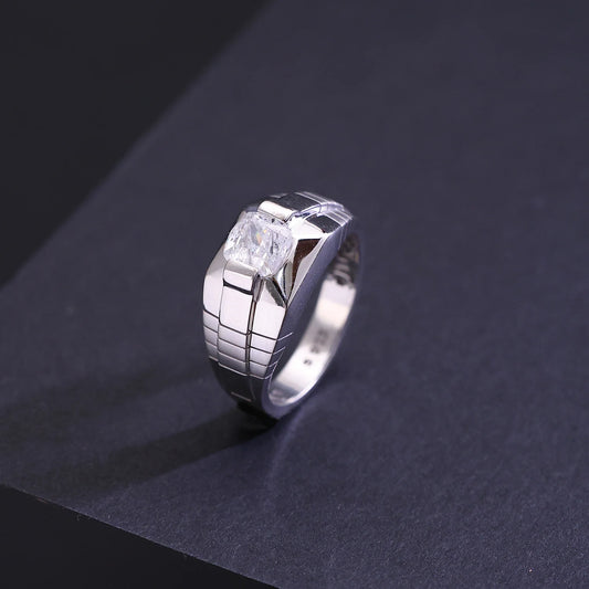 The Alencia Urban Block Solitaire Silver Ring image 0