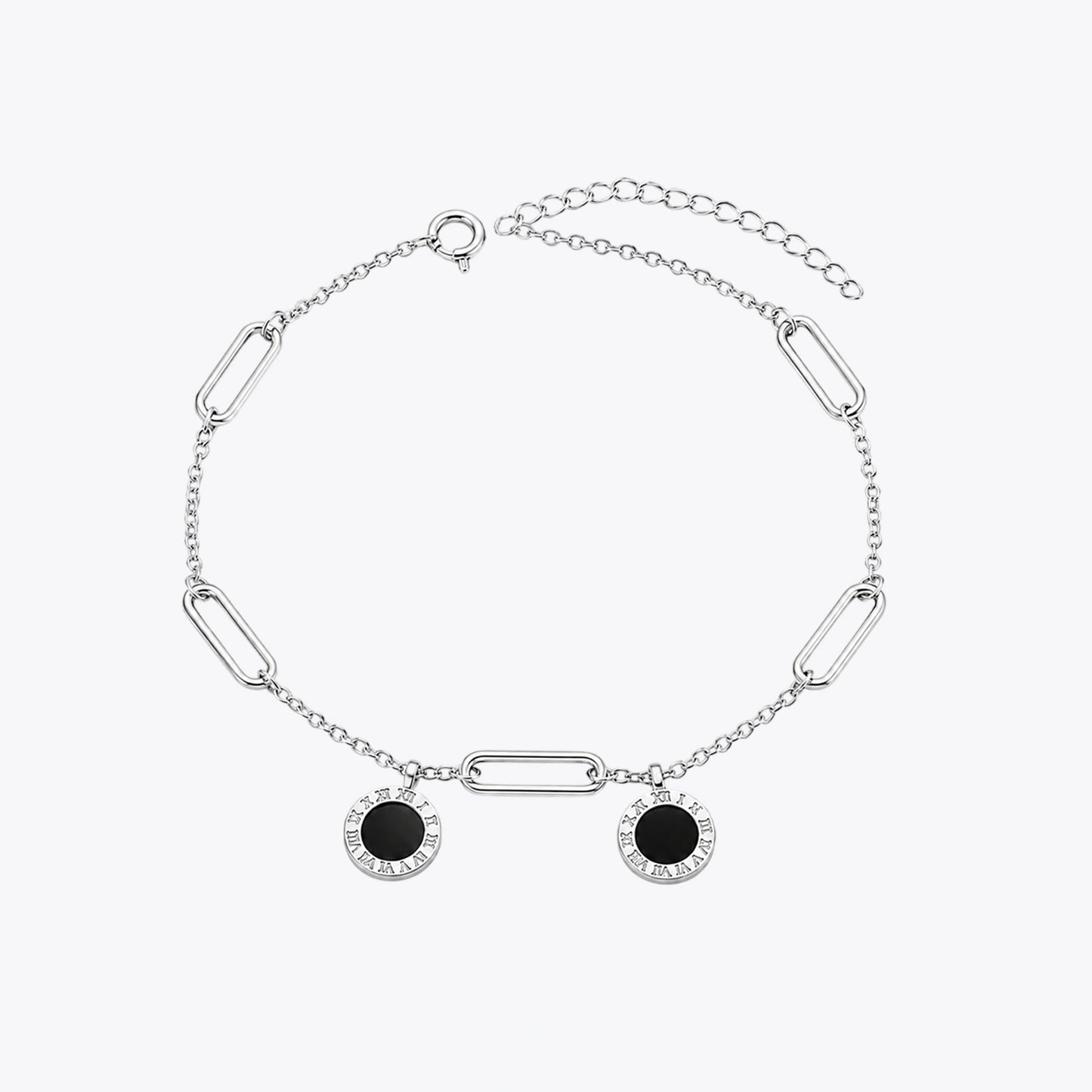 Silver Roman Charm Bracelet with Black Round Charms image 2