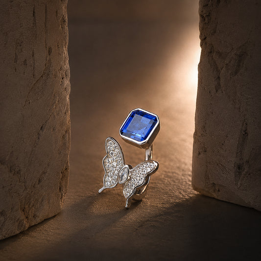 Royal Blue Butterfly Statement Ring
