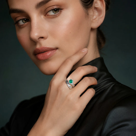 Emerald Luxe Hexagon Statement Ring