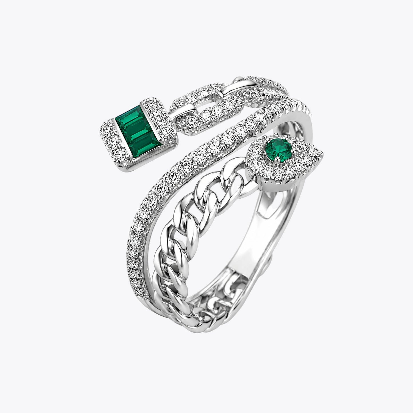 The Alencia Sovereign Emerald & Diamond Bypass Wrap Ring image 2