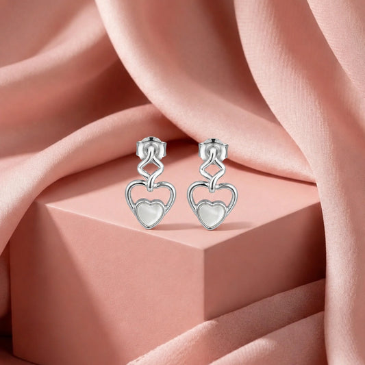 Silver Heart Drop Stud Earrings image 0