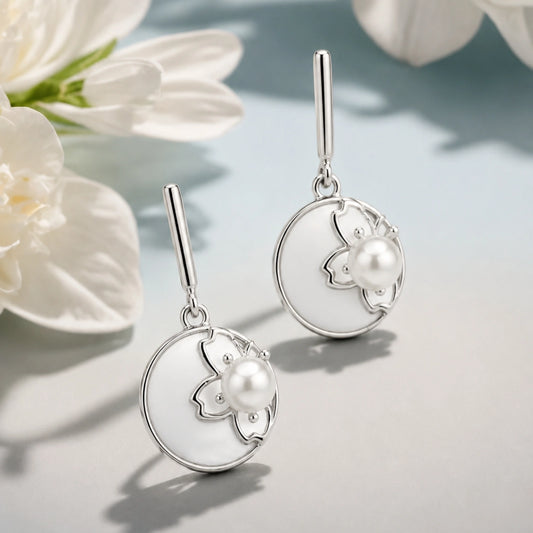 Silver Pearl Bloom Drop Earrings image 0