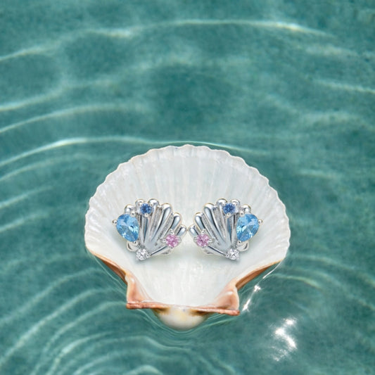 Ocean Shell Silver Stud Earrings image 0