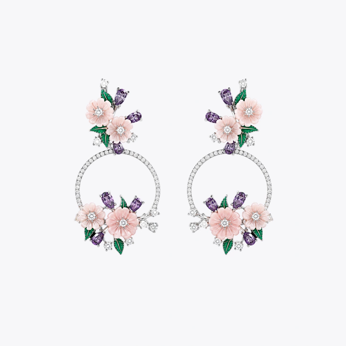 Peach Blossom Floral Silver Pendant Set with Earrings image 4