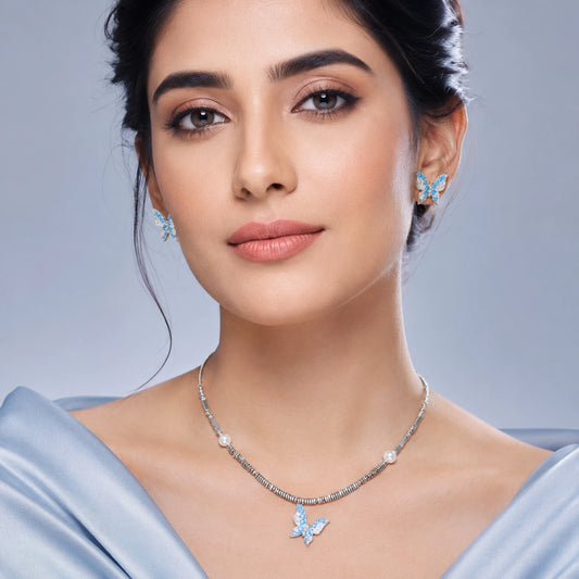 ALENCIA Azure Blossom Crystal & Pearl Jewelry Set image 1