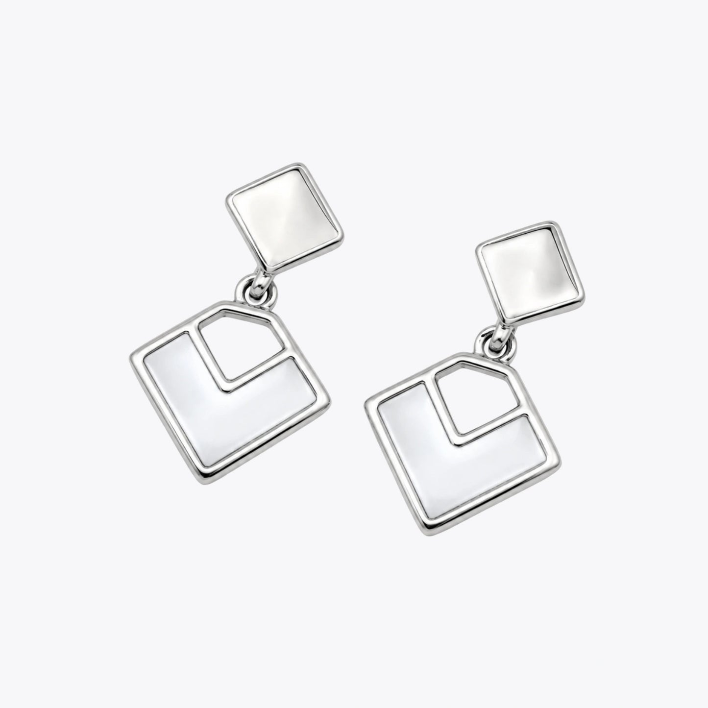Geometric Square Silver Drop Earrings image 2
