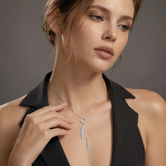 The Alencia Urban Plume Lariat Silver Necklace image 1