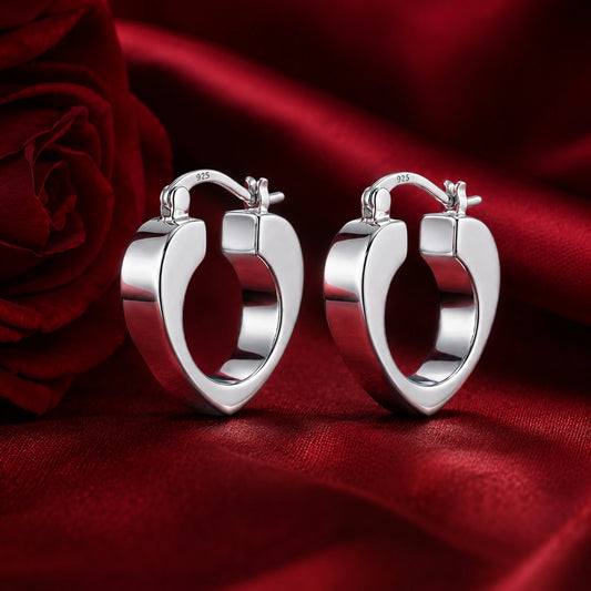 925 Silver Heart Hoop Earrings image 0