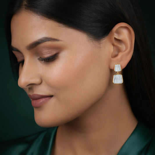 Dual-Tone Brushed Square Drop Earrings image 1