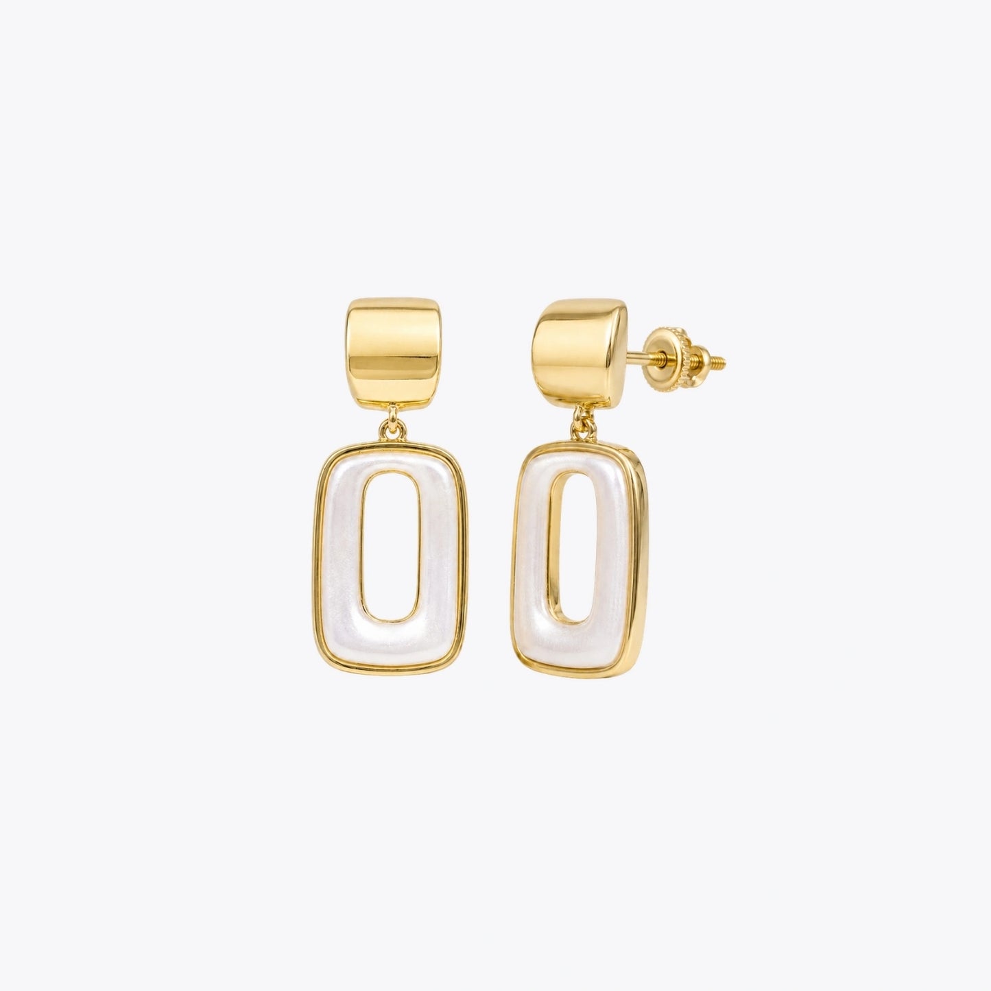 Gold & Pearl Rectangular Drop Earrings image 2