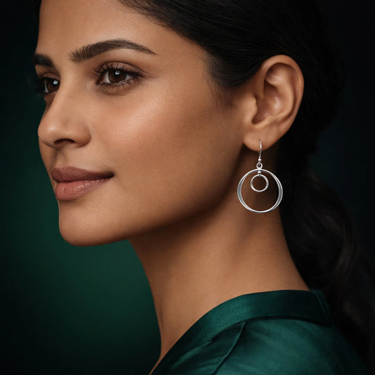 Silver Double Circle Drop Earrings image 1