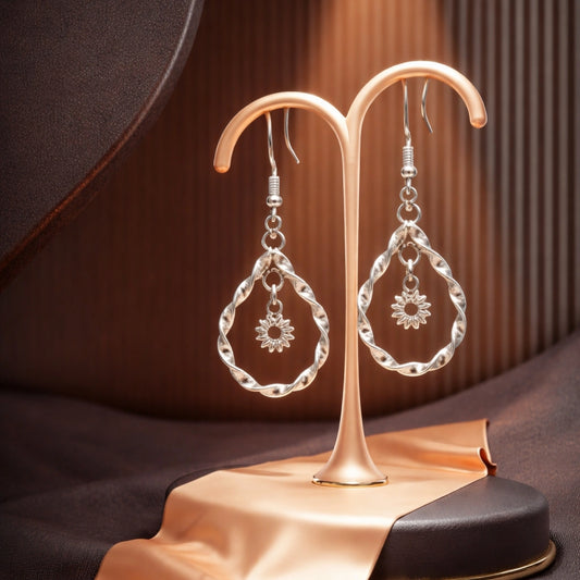 Twisted Silver Floral Drop Earrings image 0