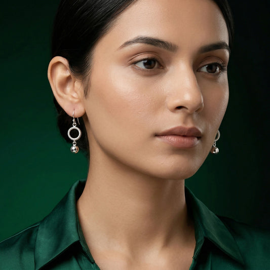 Silver Textured Circle Drop Earrings image 1