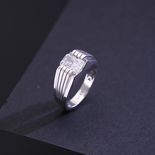 The Alencia Urban Multi-Grooved Solitaire Silver Ring image 0