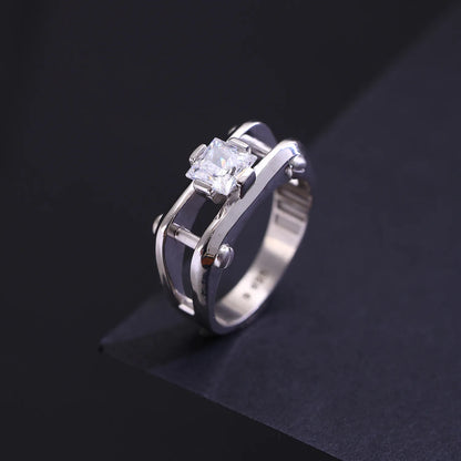 The Alencia Urban Industrial Cage Solitaire Silver Ring image 0