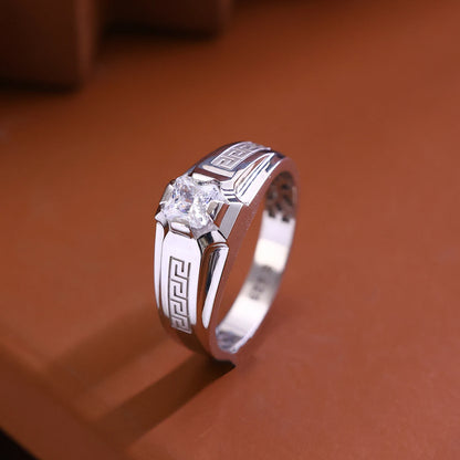 The Alencia Urban Greek Key Solitaire Silver Ring image 0