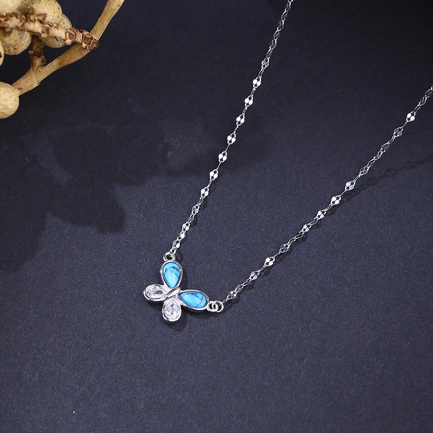 The Alencia Urban Turquoise Papillon Silver Necklace image 0