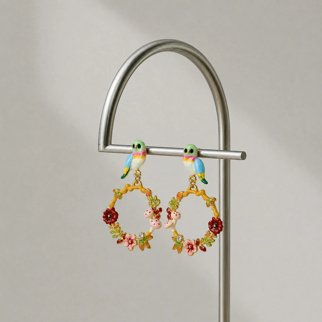 Enchanted Bird Garden Hoop Earrings image 0