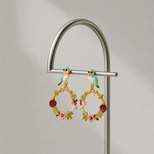 Enchanted Bird Garden Hoop Earrings image 0