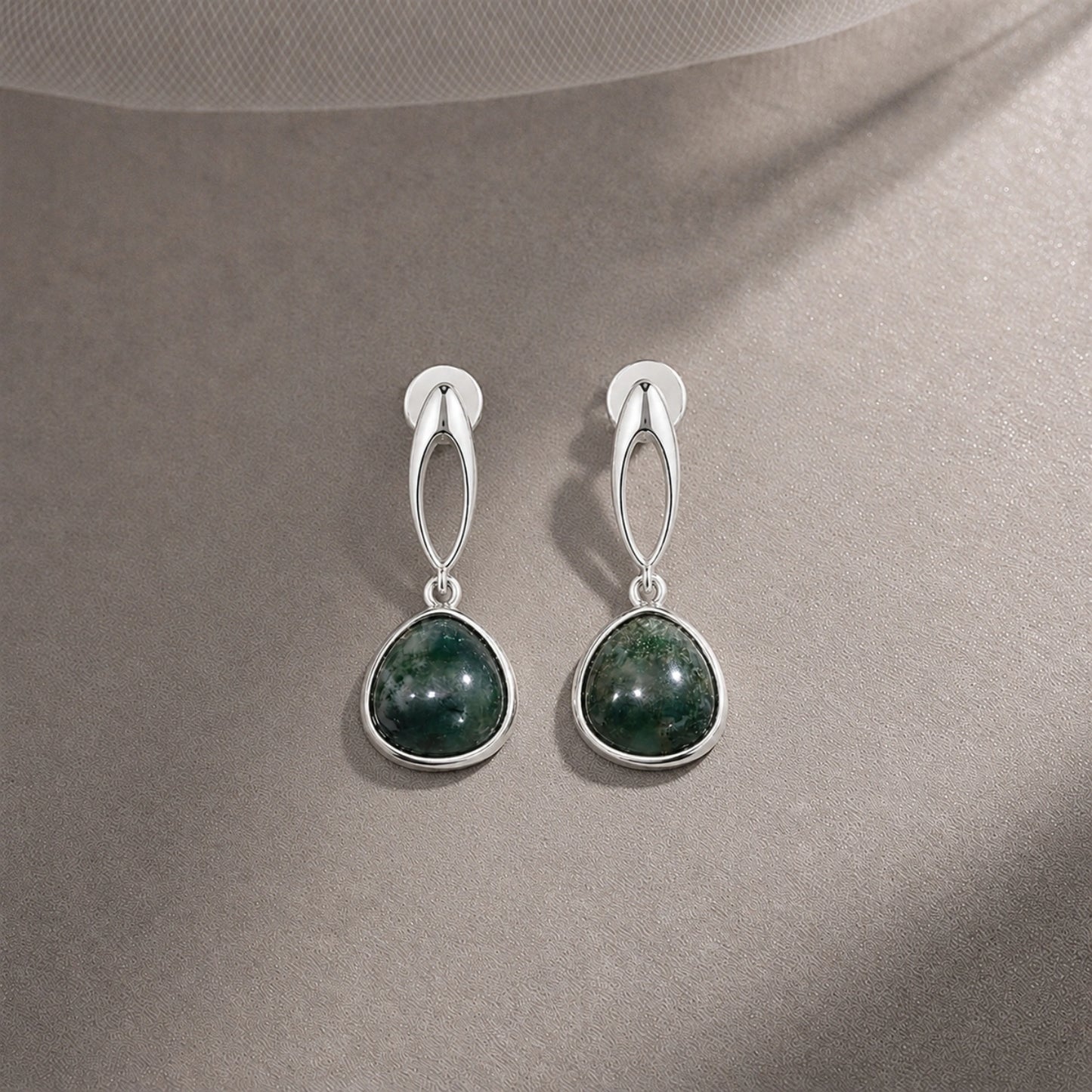 Emerald Aura Silver Drop Earrings image 0