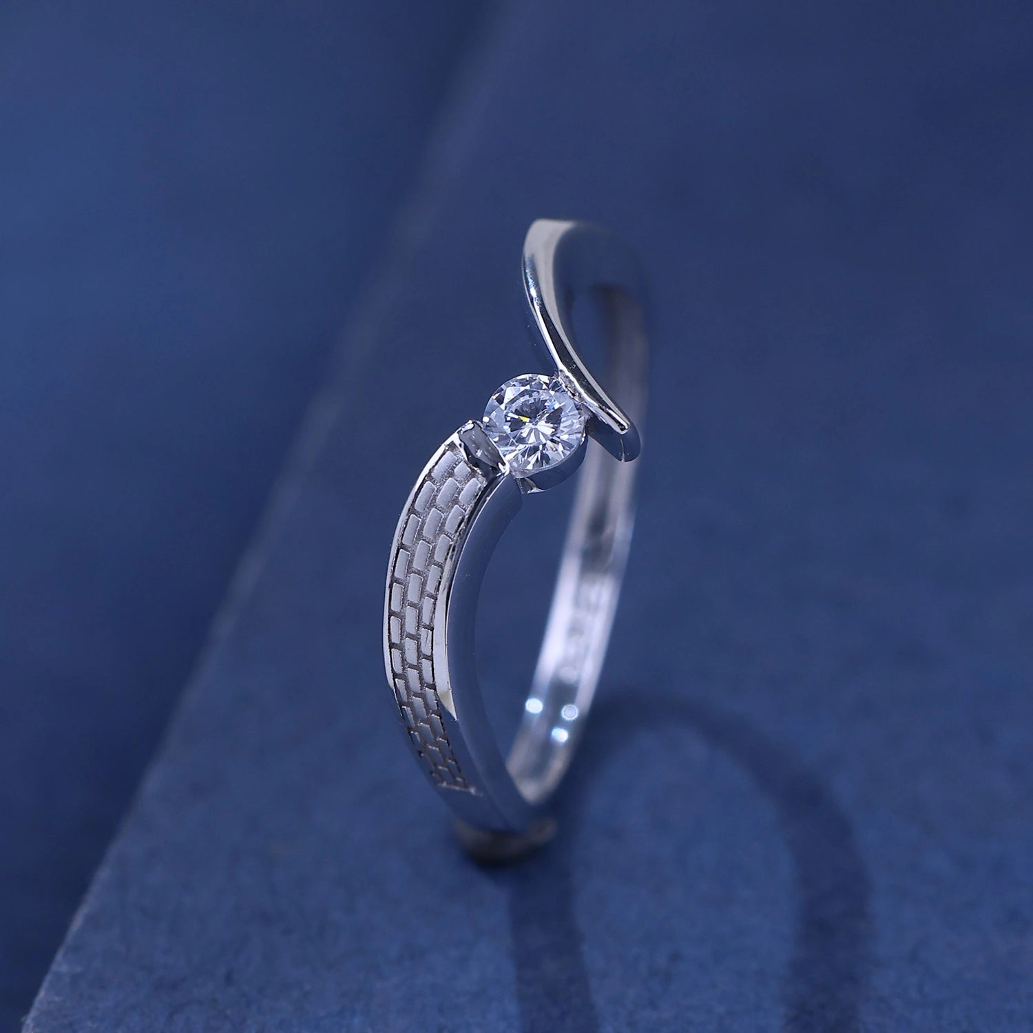 The Alencia Urban Serenade Textured Bypass Solitaire Ring image 0