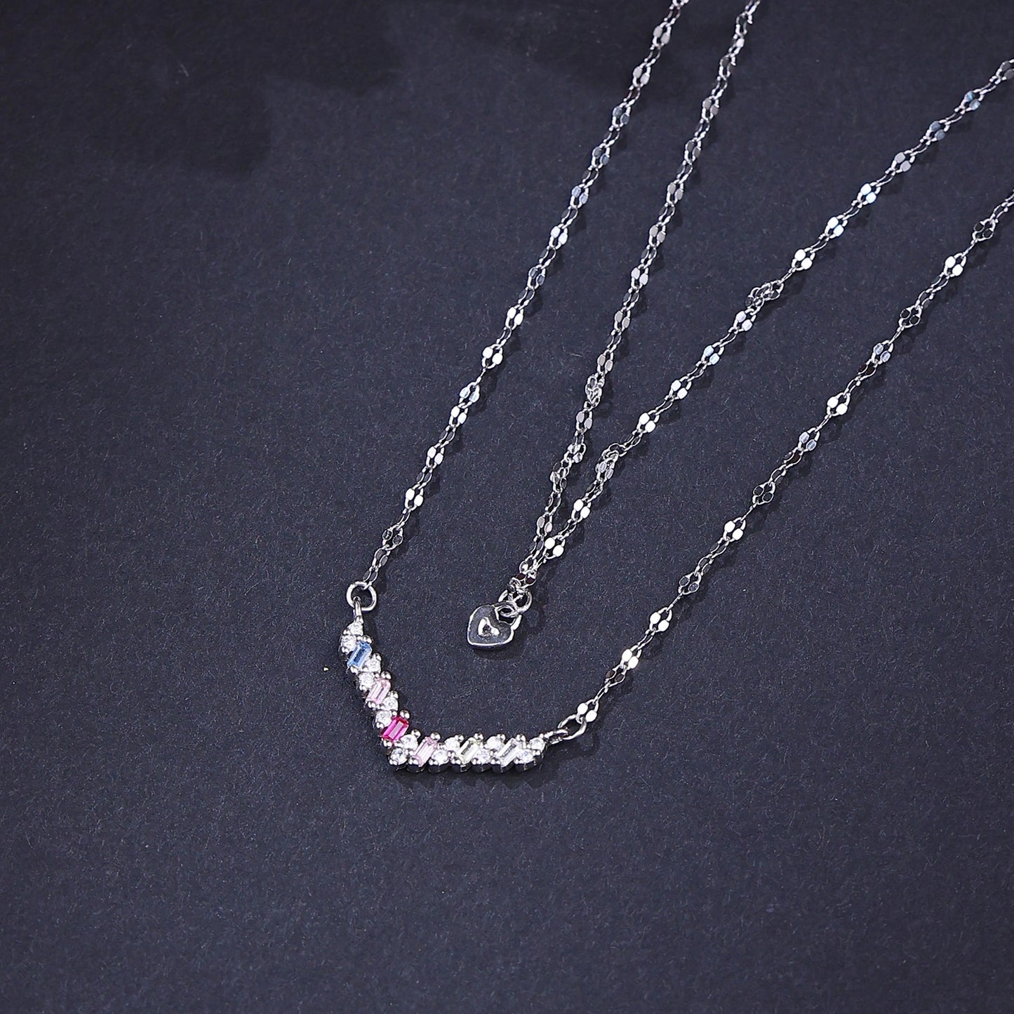 The Alencia Urban Pastel Chevron Bar Silver Necklace image 0