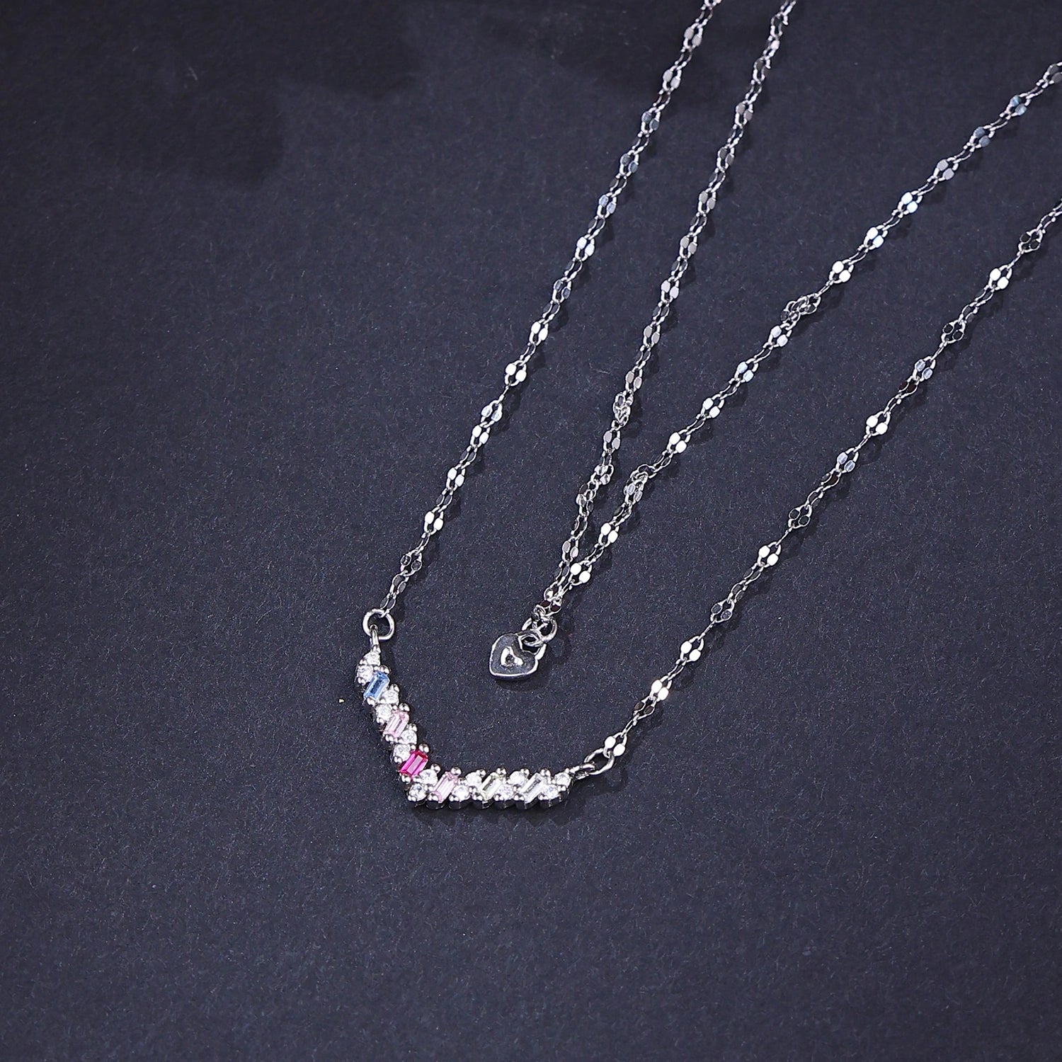 The Alencia Urban Pastel Chevron Bar Silver Necklace image 0