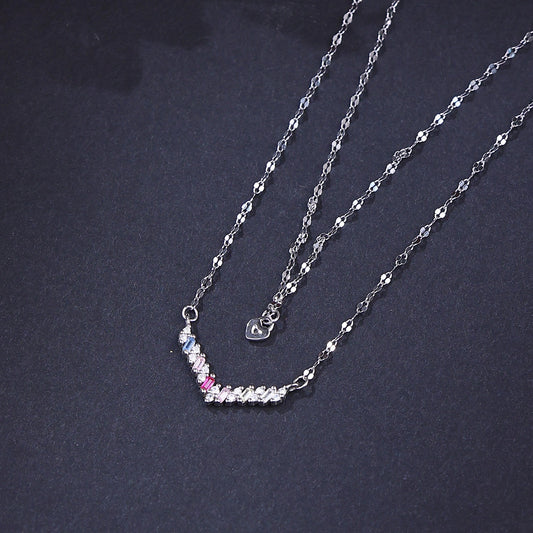 The Alencia Urban Pastel Chevron Bar Silver Necklace image 0