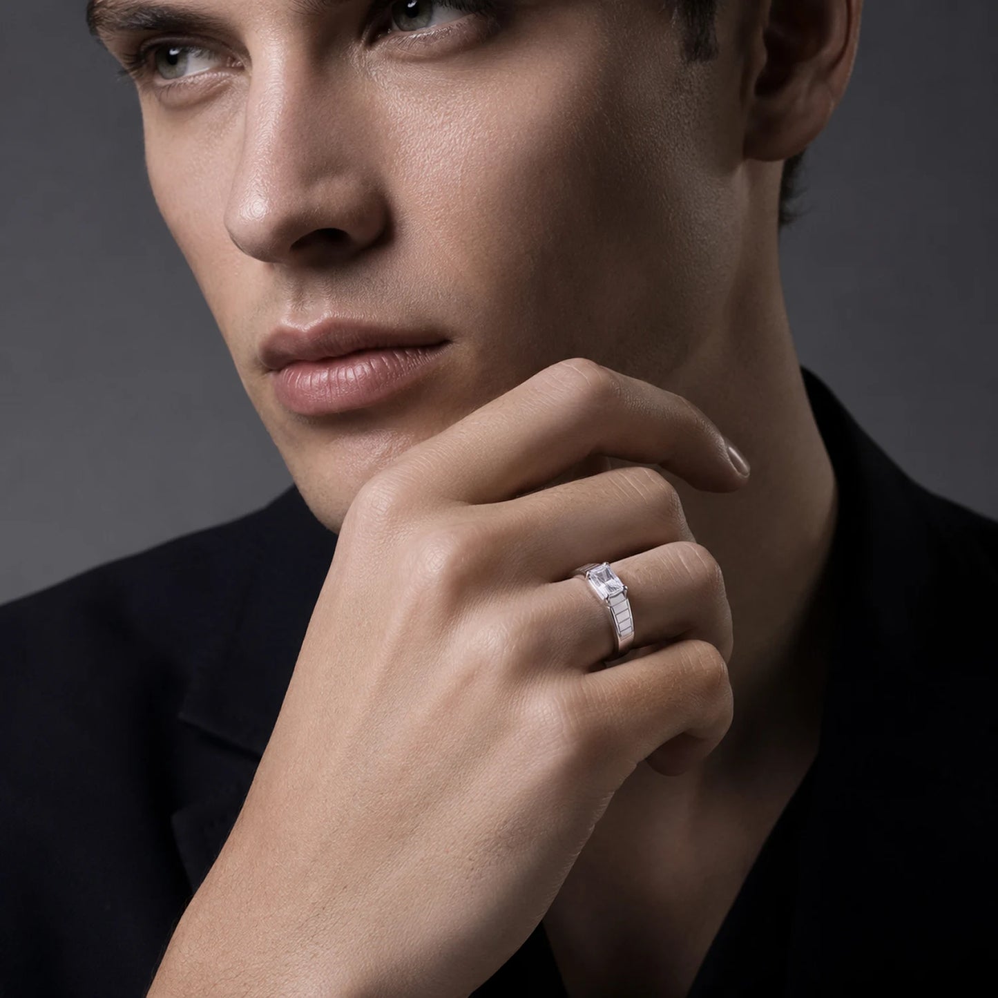 The Alencia Urban Segmented Solitaire Silver Ring image 1