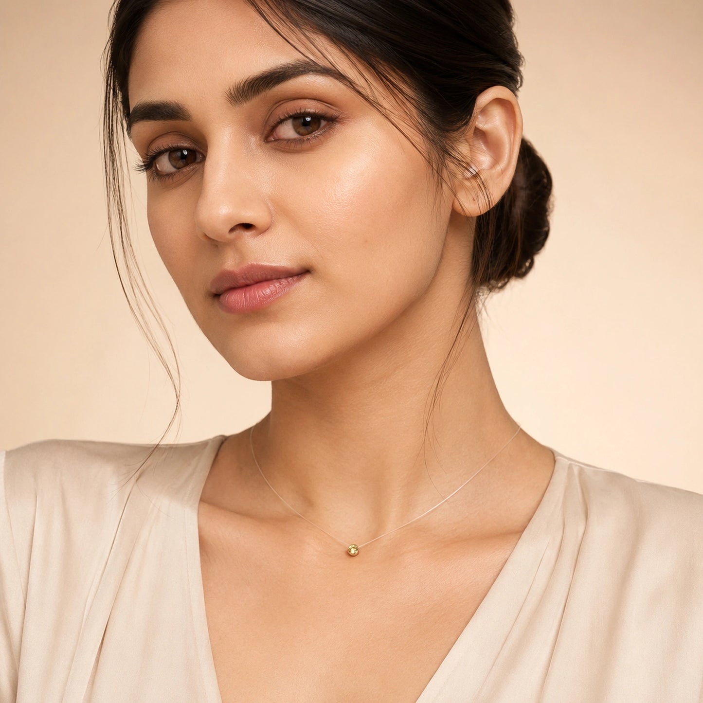 Golden Glow Solitaire Invisible Necklace image 1