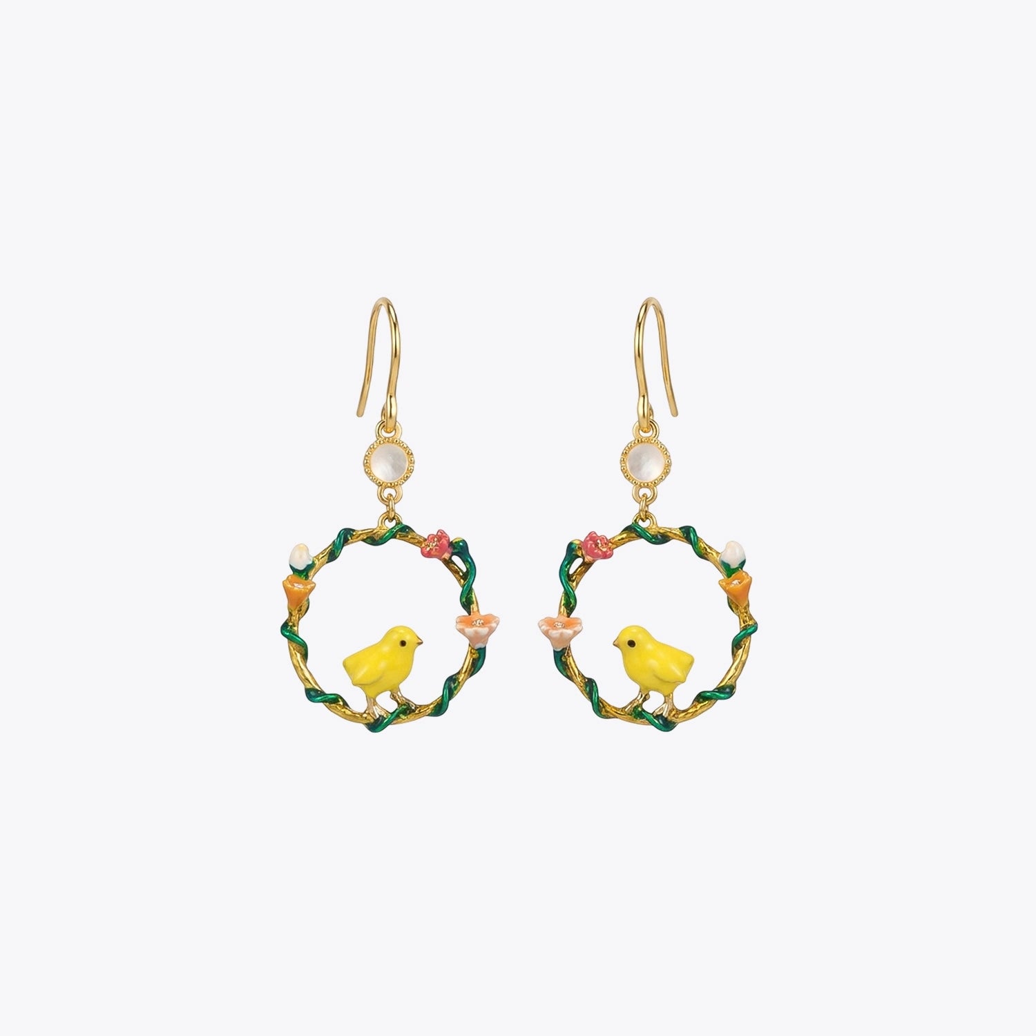 Golden Bird Garden Hoop Earrings image 2